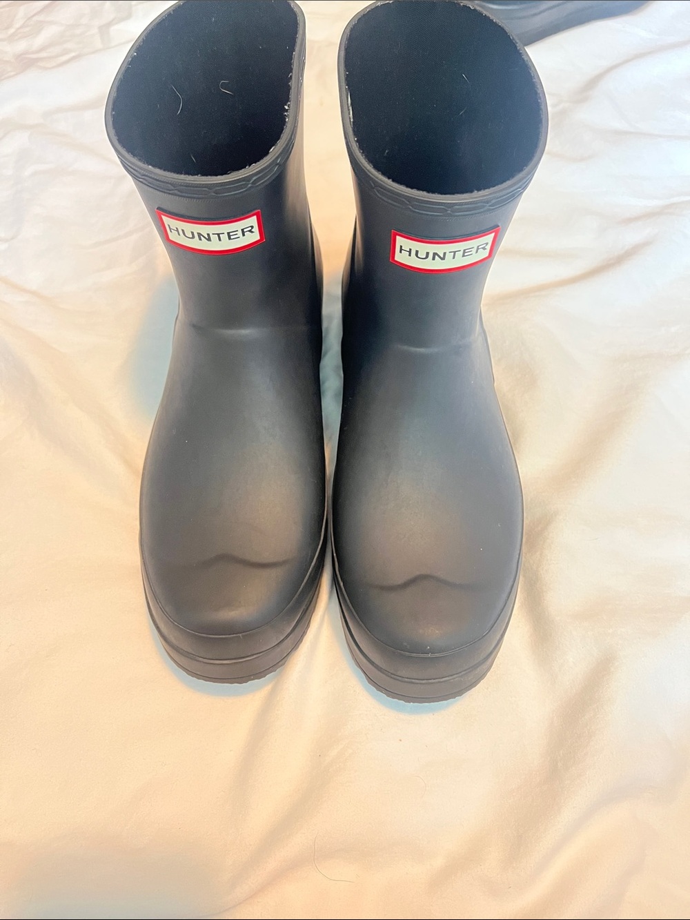 Hunter Black Short Rubber Rain Boots with Red Logo